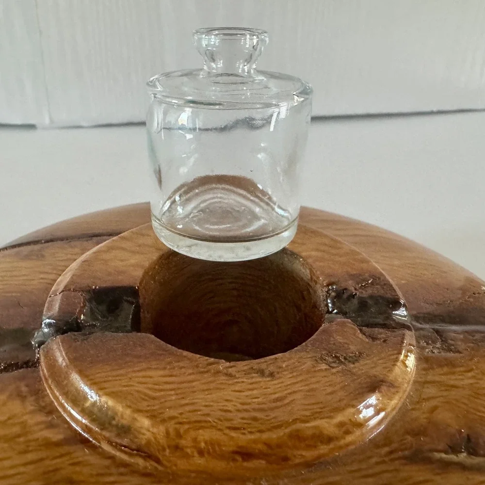 Artisan Signed White Oak Wood Weed Pot Bud Vase Resin Inlay Mexico 1998 Vintage
